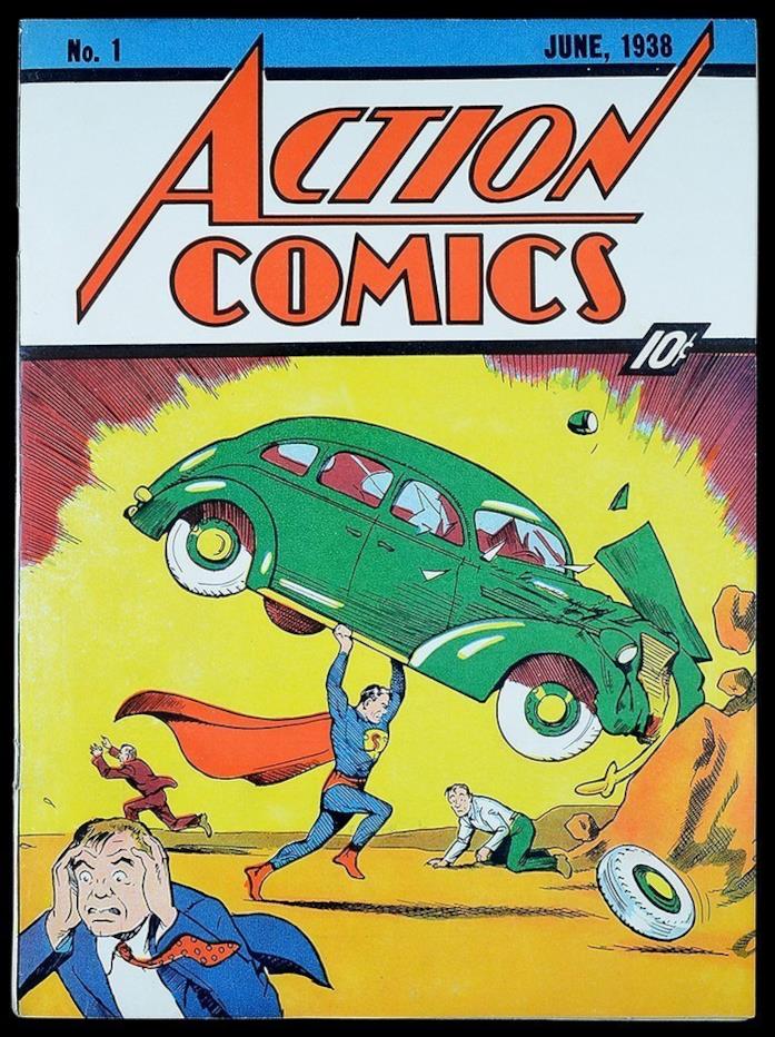 Action Comics #1, in cui fa la sua prima apparizione Superman nel 1938 Copertina del numero 1 di Action Comics