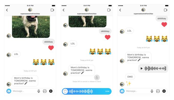 La nuova funzionalità di messaggistica vocale di Instagram Schermate della funzione Walkie Talkie di Instagram