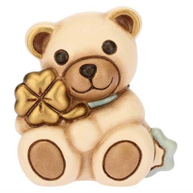 THUN Teddy con Quadrifoglio Azzurro, Ceramica, h 5,4 cm