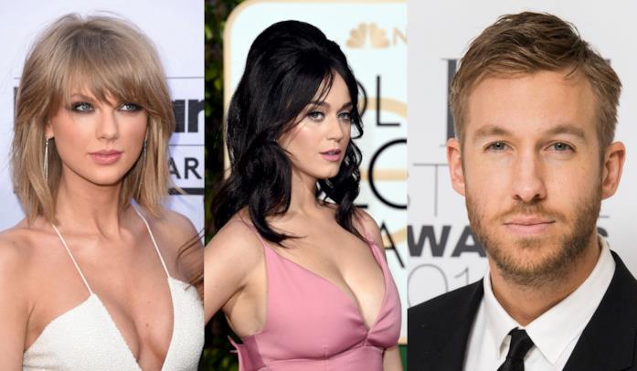 Primo piano di Katy Perry, Calvin Harris e Taylor Swift