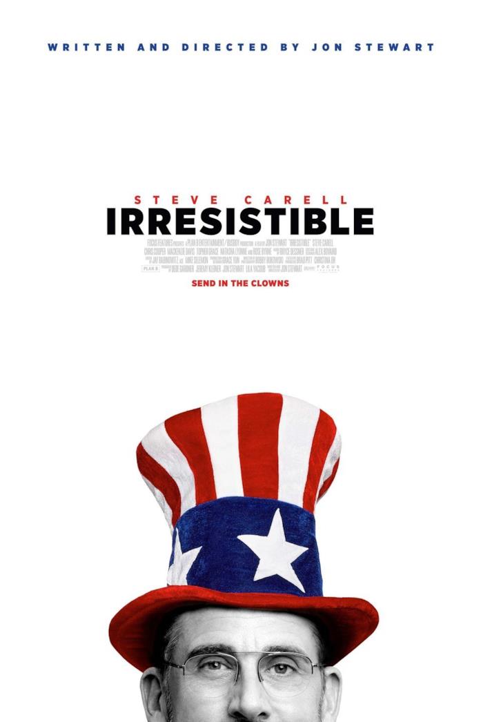 Irresistible, il poster del film, trama, trailer e cast Steve Carell con un cappello a stelle e strisce