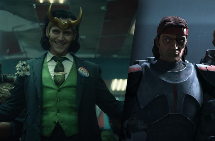 A sinistra Loki, a destra un clone di Star Wars: The Bad Batch
