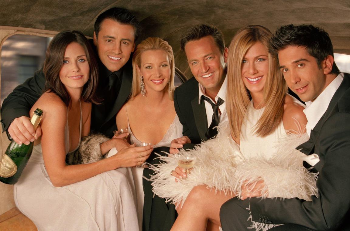 Primo piano del cast di Friends, in veste elegante