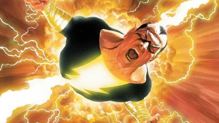 Shazam! ha un nemico potente quanto lui: Black Adam Black Adama visto dall'alto, colpito dal fulmine del mago Shazam