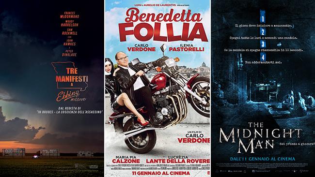 I poster dei film Tre Manifesti a Ebbing, Missouri, Benedetta Follia, The Midnight Man