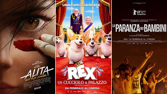 I poster di Alita - Angelo della battaglia, Rex - Un cucciolo a palazzo, La paranza dei bambini