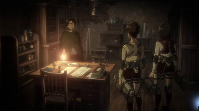 L'attacco dei giganti I protagonisti ispezionano la cantina di Grisha Jaeger