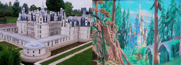 Il castello di Chambord e il castello del film La Bella e la Bestia Il castello di Chambord e il castello del film La Bella e la Bestia a confronto