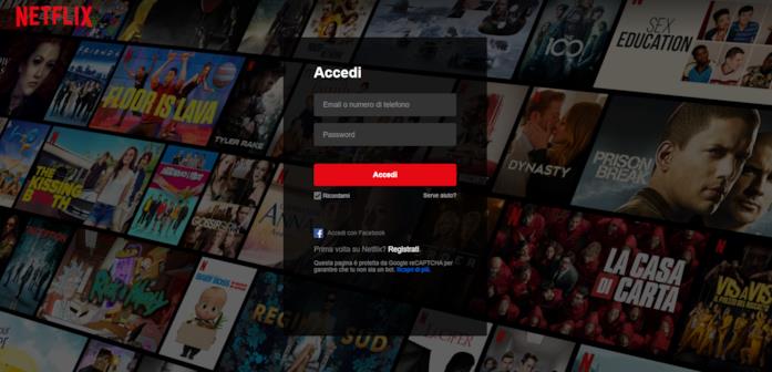 L'accesso su Netflix si può effettuare anche con il profilo Facebook personale La pagina di Login di Netflix