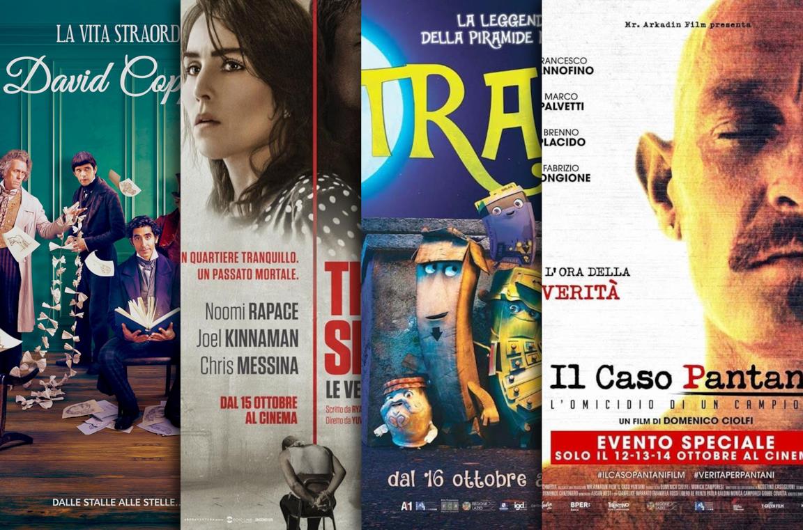I poster di La vita straordinaria di David Copperfield, The Secret, Trash, Il caso Pantani