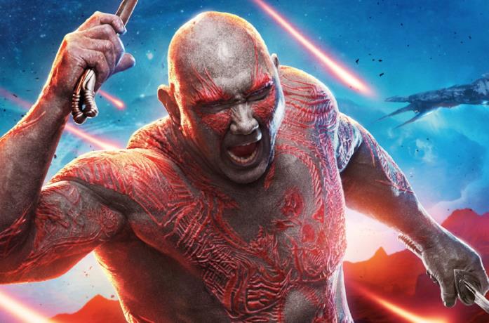 Dave Bautista nel ruolo di Drax il Distruttore in un promo dei Guardiani della Galassia Vol. 2