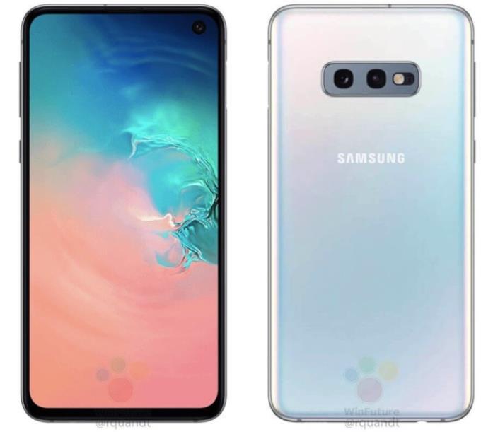 Il design del Samsung Galaxy S10E è stato svelato in anteprima da un leak Immagine stampa che svela fronte e retro del Galaxy S10E di Samsung