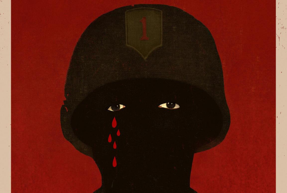 Una figura nera che piange sangue nel poster di Da 5 blood