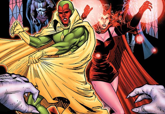 Visione e Scarlet Witch che lottano fianco a fianco nei fumetti Dettaglio della cover Avengers: Vision and the Scarlet Witch - A Year In The Life