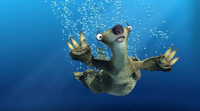 Sid Sid in acqua in una scena della saga de L'era glaciale