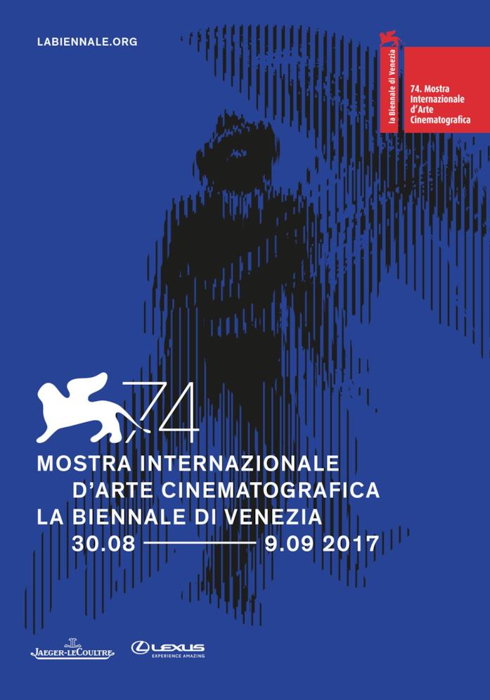 La locandina ufficiale di Venezia 74 La locandina ufficiale di Venezia 74 mostra una stilizzazione di una celebre immagine di Cantando sotto la Pioggia su sfondo blu
