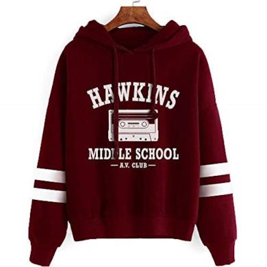 LING HUI Stranger TV Show Things Hawkins Middle School AV Club Felpa con Cappuccio Felpa Pullover (Rosso, M)