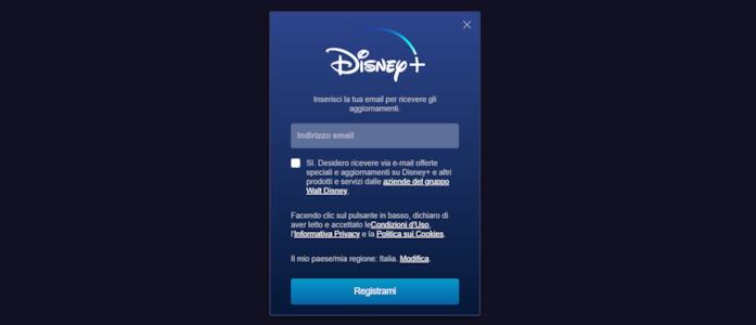 Disney+ Italia, aperte le registrazioni per la newsletter Il modulo per iscriversi alla newsletter di Disney+ Italia