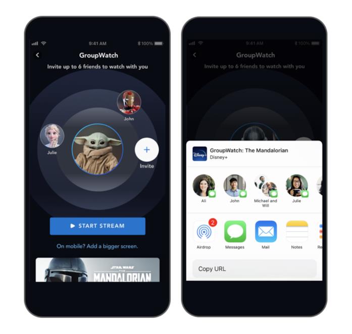 La funzione GroupWatch arriva su Disney+ Screen dall'app Disney+ che mostrano i passaggi della funzione GroupWatch