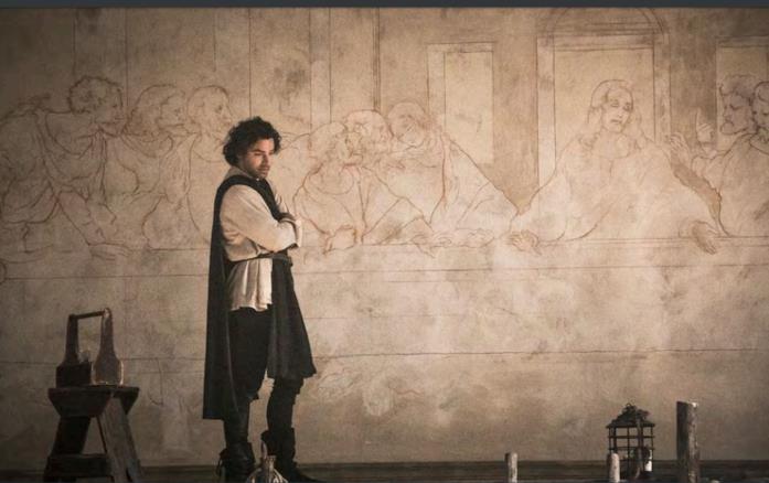 Aidan Turner è Leonardo da Vinci in una scena dalla fiction Rai