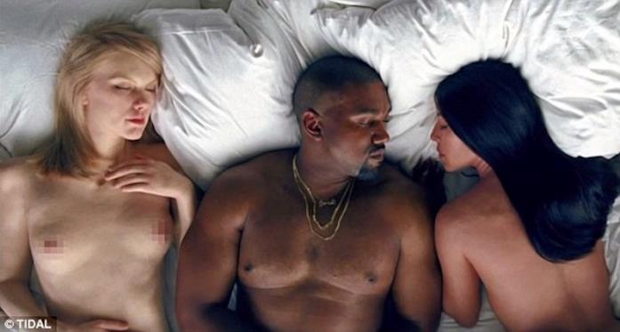 Taylor Swift risponde a Kim Kardashian circa le polemiche al riguardo di Famous Fotogramma tratto dal video Famous di Kanye West con Taylor Swift