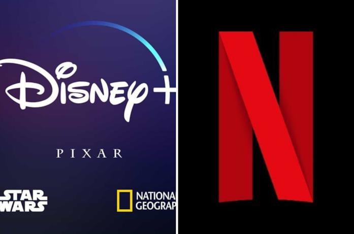 A sinistra il logo Disney+ e a destra quello di Netflix