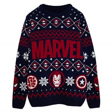 Marvel Comics Eroe Icone Knitted Jumper Uomo Marina Militare XS | Natale Jumper Ugly Sweater Fair Isle Natale Idee Regalo Abbigliamento Uomo
