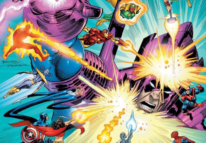 Galactus affronta gli Avengers e i Fantastici 4 Dettaglio della cover di Galactus The Devourer #3
