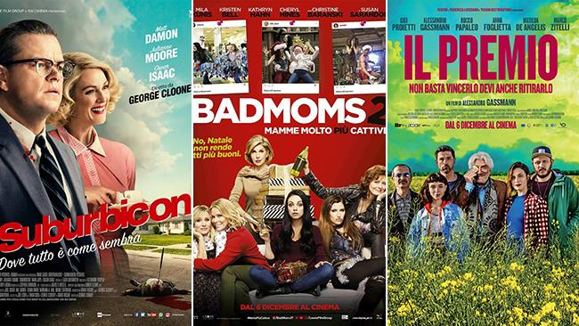 I poster dei film Suburbicon, Bad Moms 2 - Mamme Molto Più Cattive e Il Premio