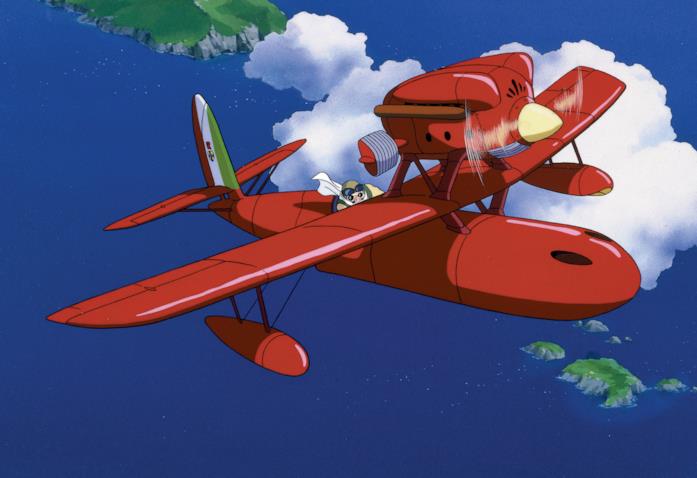 Una scena di Porco Rosso Marco in volo col suo idrovolante