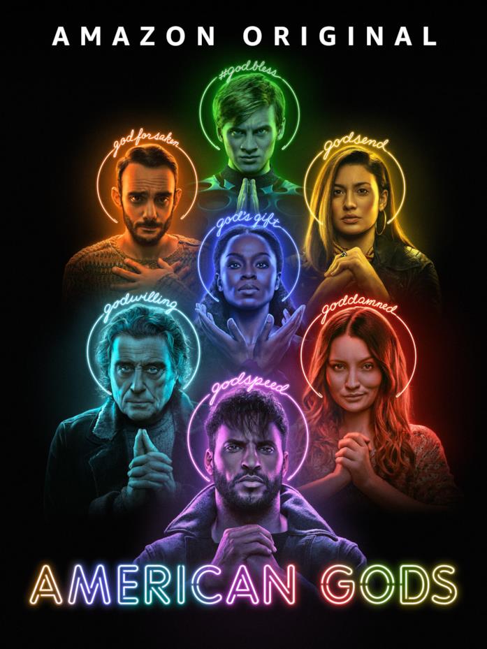 Il coloratissimo poster della terza stagione di American Gods I protagonisti di American Gods sono raffigurati come dei nel poster ufficiale