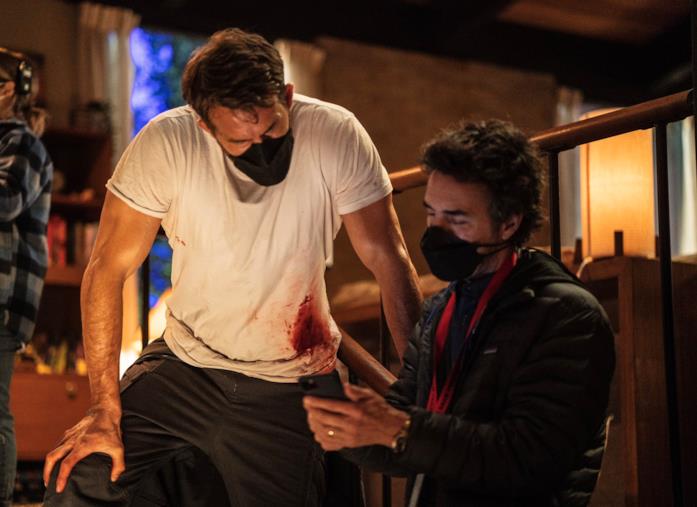 Una foto dei protagonisti durante le riprese di The Adam Project