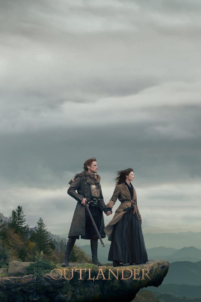 Il poster di Outlander Sam Heughan e Caitriona Balfe nella locandina di Outlander