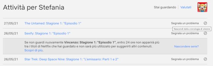 Eliminazione di elementi dalla cronologia Netflix Eliminazione di elementi dalla lista di Attività recenti di Netflix