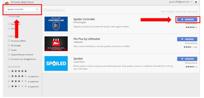 Effettuare il download dell'estensione per Chrome di Spoiler Controller Tutorial su come effettuare il download dell'estensione per Chrome di Spoiler Controller