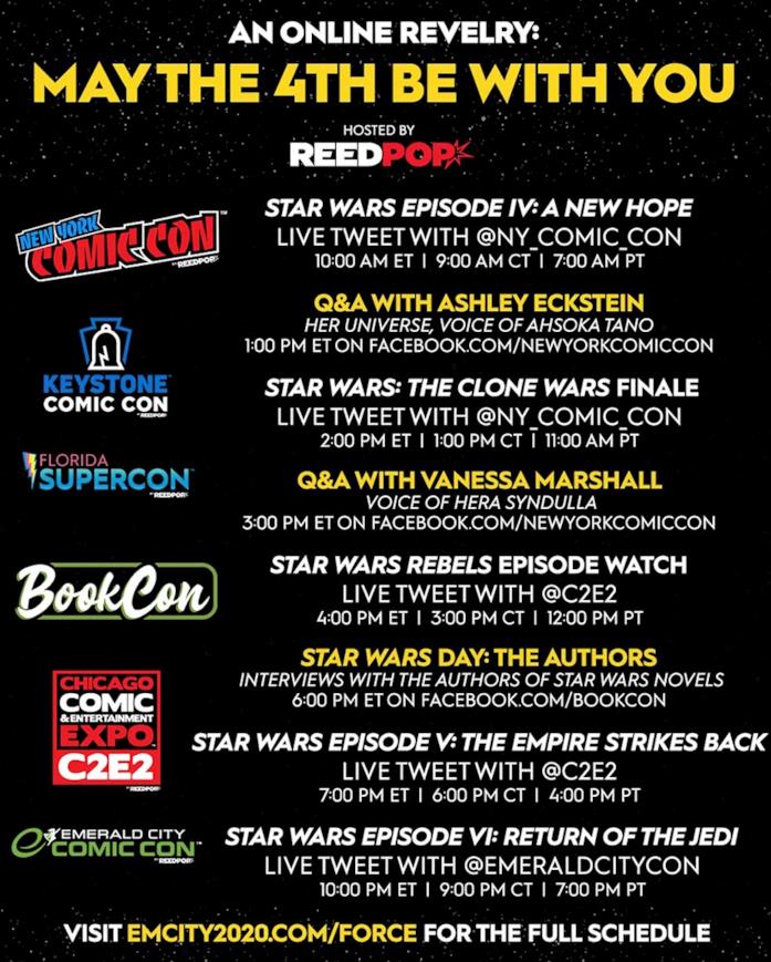 Star Wars Day 2020, la convetion online: ecco il programma del 4 maggio L'elenco dei live tweet e degli ospiti del 4 maggio 2020 per lo Star Wars Day