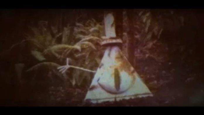Immagine di Bill Cipher alla fine di Gravity Falls Statua di Bill Cipher