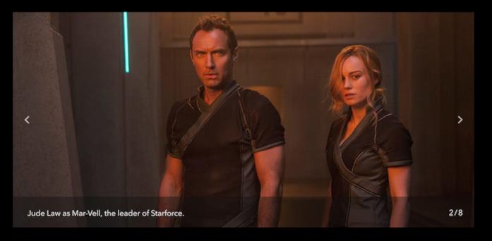 Captain Marvel, una foto del film Jude Law e Brie Larson in una scena del film Captain Marvel