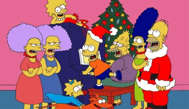 I membri della famiglia Simpson cantano appassionatamente canzoni di Natale