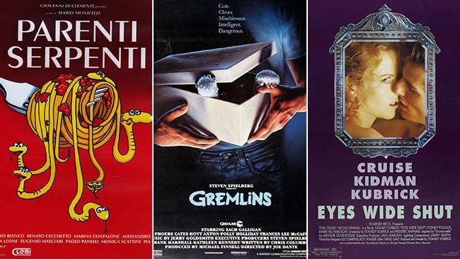 Locandine dei film Parenti Serpenti, Gremlins, Eyes Wide Shut