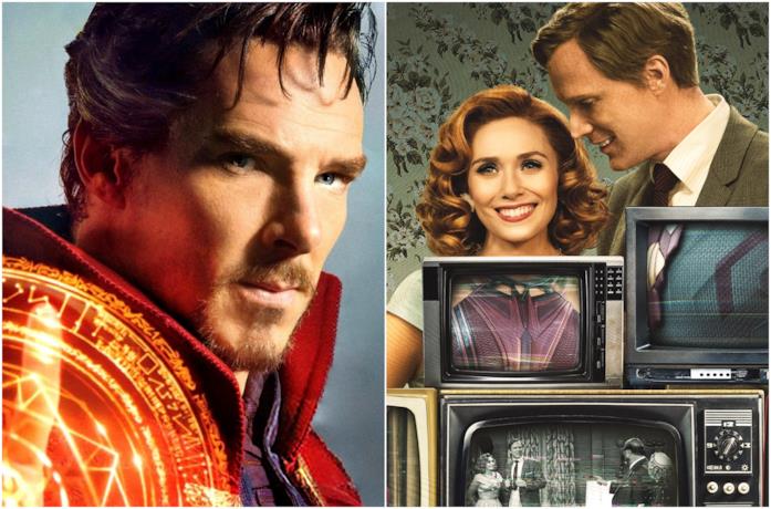 Primi piani di Benedict Cumberbatch, Elizabeth Olsen e Paul Bettany