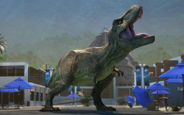 Il Tirannosauro Rex in una scena della seconda stagione di Jurassic World Nuove Avventure 2