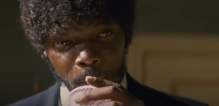 Jules Winnfield in Pulp Fiction Primo piano di Jules Winnfield in Pulp Fiction (1994), interpretato da Samuel L. Jackson