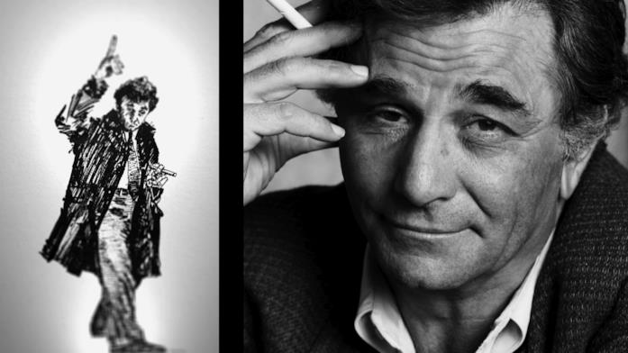Peter Falk, il documentario arriva su Sky Arte Peter Falk in una foto in bianco e nero con un disegno che lo ritrae