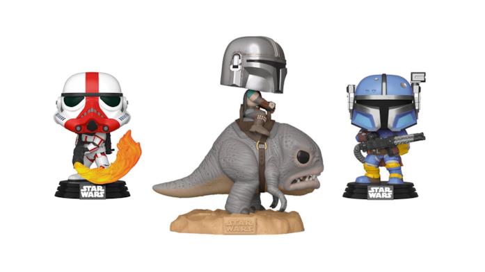 I Funko Pop The Mandalorian Stormtrooper, Mandaloriano su Burr e Soldato di fanteria pesante