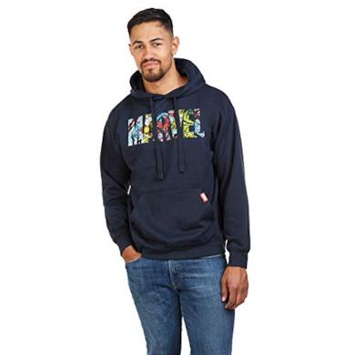 Marvel Logo Characters Cappuccio, Blu Navy, X-Large Uomo