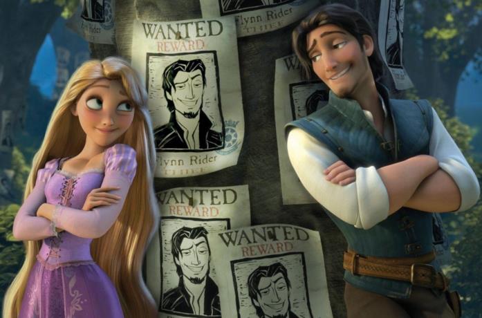 Rapunzel e Eugene si guardano complici