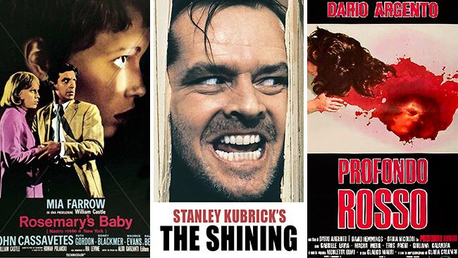 Le locandine dei film Rosemary's Baby, Shining e Profondo Rosso