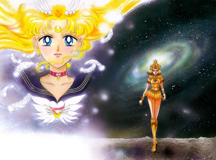Un frontespizio del manga di Sailor Moon Sailor Moon e Sailor Galaxia disegnate da Naoko Takeuchi