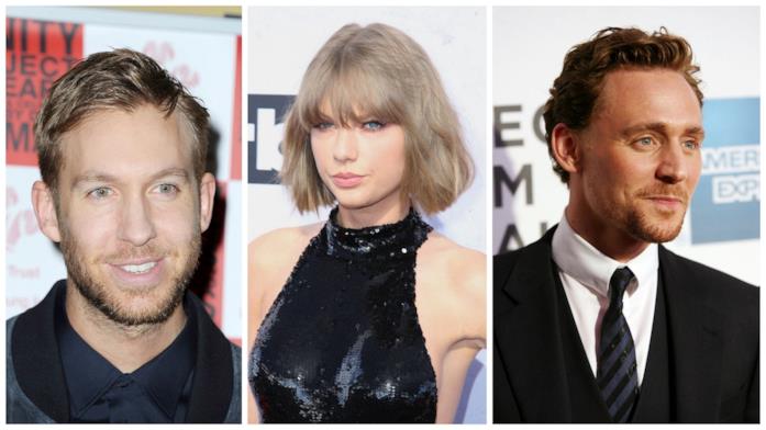 Primo piano di Calvin Harris, Taylor Swift e Tom Hiddleston